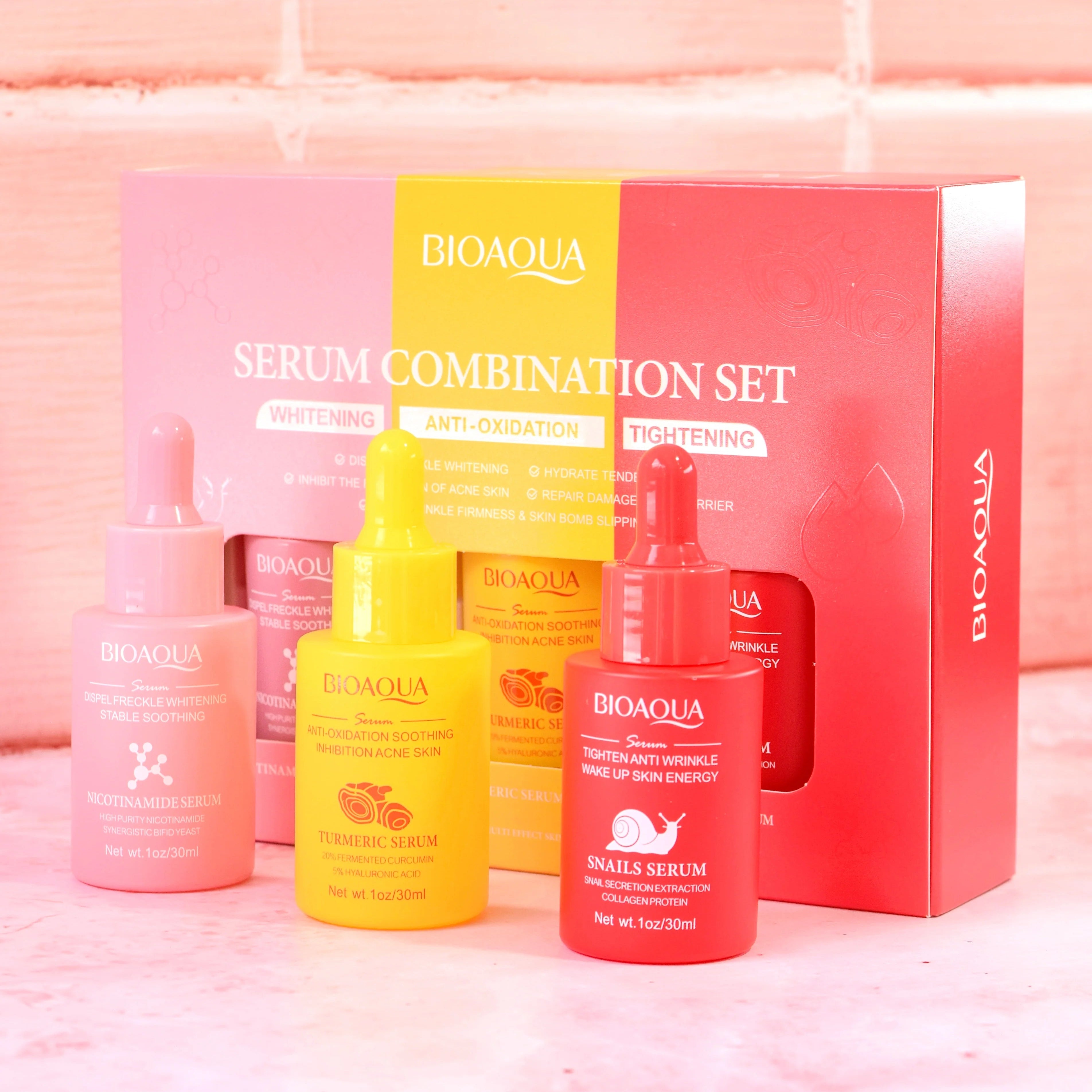 ✨ Set Bioaqua Serum Combination (x3) – Sueros Aclarantes & Antioxidantes